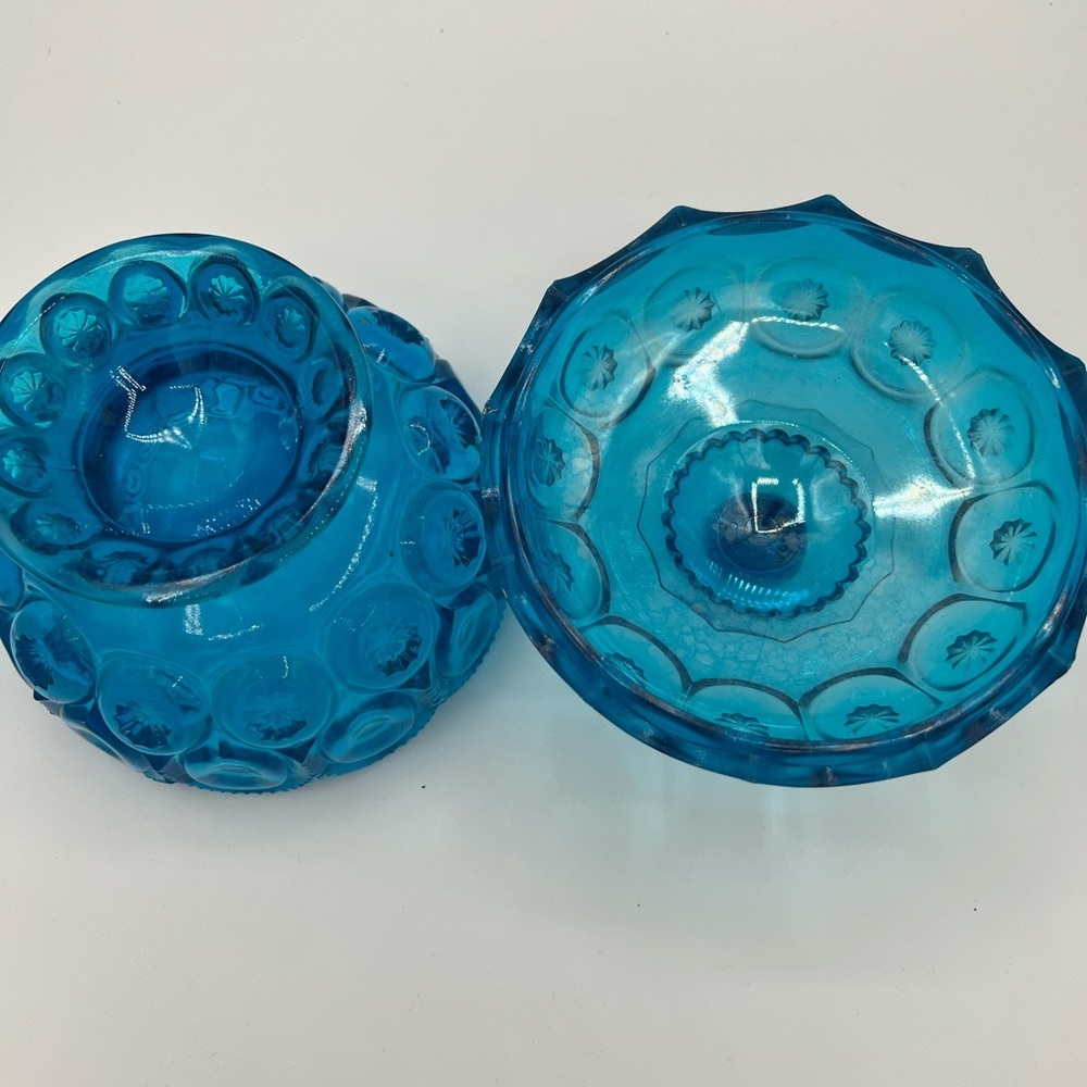 Vintage LE Smith Moon and Stars Blue Glass Lidded Compote Candy Dish - Picture 7 of 11